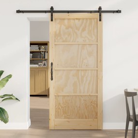 Porta Deslizante vidaXL com Conjunto de Ferragens 93x202 cm Madeira Só