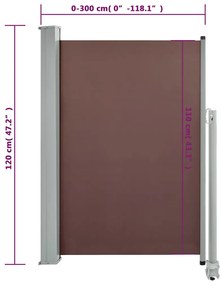 Toldo lateral retrátil para pátio 120x300 cm castanho