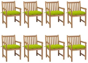 vidaXL Cadeiras de jardim almofadões verde brilhante 8 pcs teca maciça