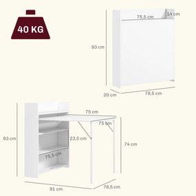 Mesa Dobrável de Jantar Mesa de Cozinha com Folha Abatível 4 Compartimentos (CADEIRAS NÃO INCLUIDAS) Até 3 Pessoas 78,5x91x93 cm Branco