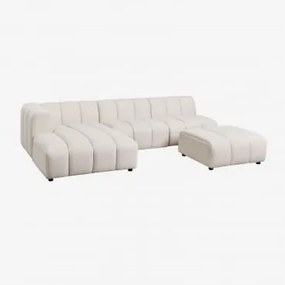 Sofá Modular Chaise Longue Esquerdo De 3 Peças E Puff Em Tecido Bouclé Eliot Bouclé Bege Creme - Sklum