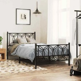 vidaXL Estrutura de cama com cabeceira e pés 100x200 cm metal preto