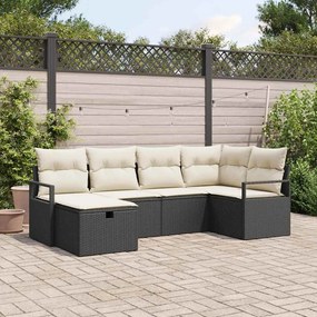 Conjunto de Sofá de Jardim vidaXL 6 Peças com Almofadas Preto Rattan Sintético