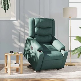 Poltrona reclinável elevatória elétrica tecido verde-escuro