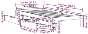 Estrutura de cama com gavetas 75x190 cm madeira de pinho maciça