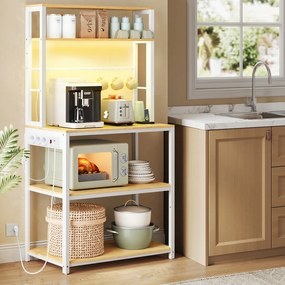 Armário de cozinha com iluminação LED 40 x 80 x 168,4 cm, com tomadas e prateleiras ajustáveis branco com acabamento em cor carvalho