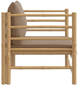 Sofá de jardim bambu com almofadões cinzento-acastanhado