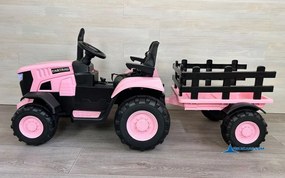 Trator Eléctrico para Crianças 4200 12V 2.4G, com Reboque  Rodas de borracha anti-furos e Assento em pele sintética Rosa