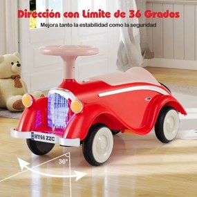 Andarilho montar carro clássico deslizante com volante, buzina, luz LED e espaço de armazenamento sob o assento para crianças de 19 a 36 meses Vermelh
