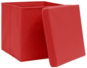 Caixas de arrumação com tampas 4pcs 32x32x32 cm tecido vermelho