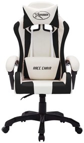 Cadeira estilo corrida luzes LED RGB couro artif. branco/preto