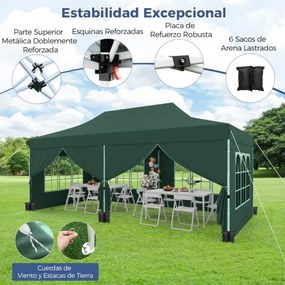 Tenda jardim, festas, eventos de 600 x 300 cm com 6 paredes laterais removíveis, com 6 pesos com bolsa de transporte Verde