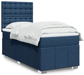 vidaXL Cama com molas/colchão 90x200 cm tecido azul