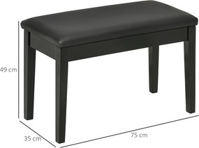 Banco de piano com assento almofadado, pés em madeira maciça e revestimento sintético, 75 x 35 x 49 cm, preto