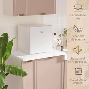 Mini Frigorífico Silencioso 46L Classe F com Temperatura Ajustável e Porta Reversível 48x44x49 cm Branco