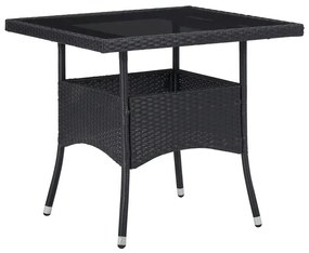 3 pcs conjunto jantar p/ jardim vime PE e vidro temperado preto