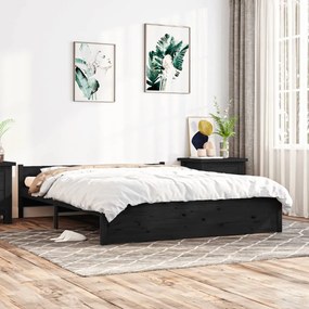 vidaXL Estrutura de cama king 150x200 cm madeira maciça preto