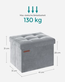 Banco de arrumação com tampa com capacidade para 130 kg 31 x 41 x 31 cm cinzento claro