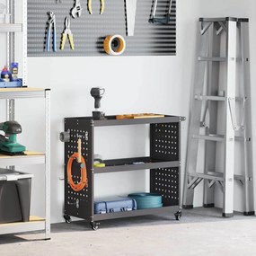 vidaXL Carro de Ferramentas com prateleira com roda Preto 75 x 35 x 73 cm Metal