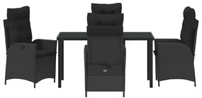 Conjunto de jantar de jardim com 5 peças e almofadas, em rattan preto