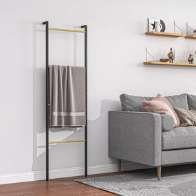 Toalheiro de 4 Níveis Toalheiro Casa de Banho com 4 Barras de Bambu e Estrutura de Aço 49x5,5x167,5 cm Preto e Madeira