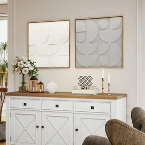 Decoração de Parede em Madeira 3D Conjunto de 2 Peças com 80 cm e Padrões Geométricos Branco