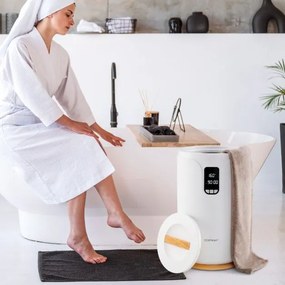 Aquecedor de toalhas de banho 20L de banho com luz LED Temporizador Cubo portátil com fecho para crianças 114 x 178 cm Branco