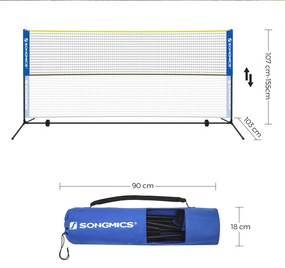 Rede de badminton fácil de montar com altura regulável 400 x 103 x (90-155) cm com saco de transporte Azul-amarelo