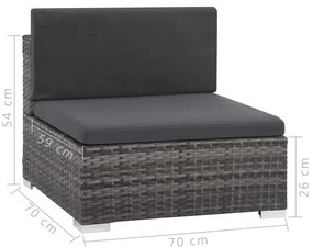 8 pcs conjunto lounge de jardim c/ almofadões vime PE cinzento