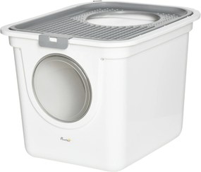Caixa de Areia para Gatos com Pá Sanita para Animais de Estimação com 2 Portas 44x55x39 cm Branco e Cinza