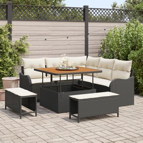 Conjunto de Sofá Jardim 8 Peças com Almofadas Preto Rattan Poliéster A