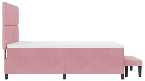 Cama Box Spring com Colchão &amp; Banco Rosa 160x200 cm Veludo