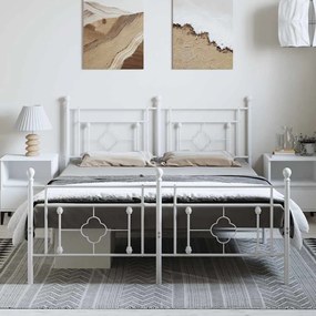 Estrutura de cama com cabeceira e pés 193x203 cm metal branco