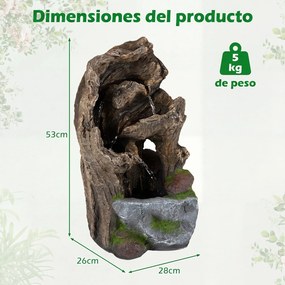 Fonte de Jardim em Cascata, 30,5 x 26 x 53 cm, 4 Níveis com Iluminação LED, Natural