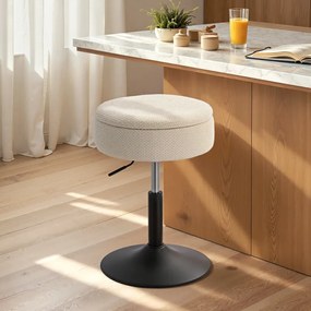 Banco de Bar com Armazenamento Altura Ajustável Giratório Estofado em Chenilla 39x39x49-65 cm Bege