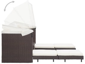 Espreguiçadeira extensível 3 lugares com toldo vime PE castanho