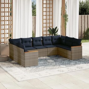 vidaXL 9 pcs conjunto sofás p/ jardim c/ almofadões vime PE cinzento