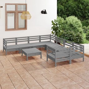 vidaXL 9 pcs conjunto lounge de jardim pinho maciço cinzento