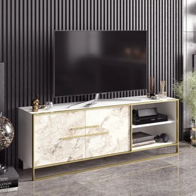 Móvel TV Polka – Dourado e Branco – 160x56,6x38,5 cm