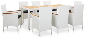 9 pcs conjunto de jantar para exterior vime PE branco