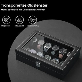 Caixa para relógios com 12 compartimentos 20,2 x 30,2 x 7,8 cm Preto