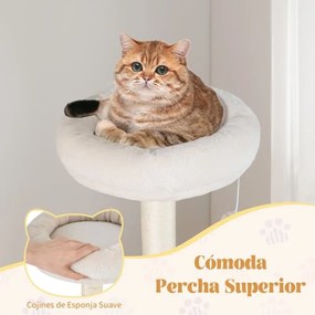 Arranhador para gatos 49 x 49 x 122,5 cm com vários níveis para gatos com postes para arranhar em sisal e plataforma arqueada bege