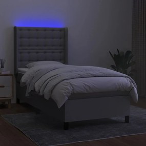 Cama box spring c/ colchão e LED 80x200 cm tecido cinza-claro