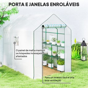 Estufa de Jardim de 3 Níveis com 12 Prateleiras Porta Enrolável Janelas Anti-UV Cobertura de PE  140x213x190 cm Branco
