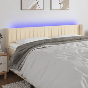 Cabeceira de cama c/ luzes LED tecido 203x16x78/88 cm cor creme