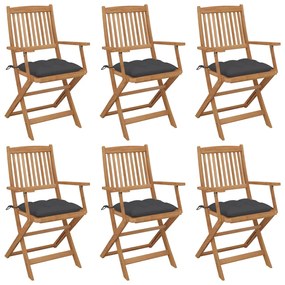 vidaXL Cadeiras de jardim dobráveis c/ almofadões 6 pcs acácia maciça