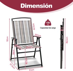 Conjunto de 2 Cadeiras de jardim Dobráveis Portáteis em Tecido com Estrutura Metálica Carga 150 Kg Cinzentas