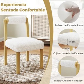 Conjunto de 2 cadeiras de jantar estofadas em sherpa sintética com estrutura em madeira de borracha Natural+Branco