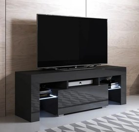 Móvel de TV Neyla – 130x35x45 cm – Preto Brilhante – LED RGB com Coman