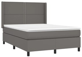 Cama box spring c/ colchão/LED 140x200cm couro artificial cinza